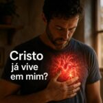 homem com coração vermelho e frase Cristo já vive em mim?