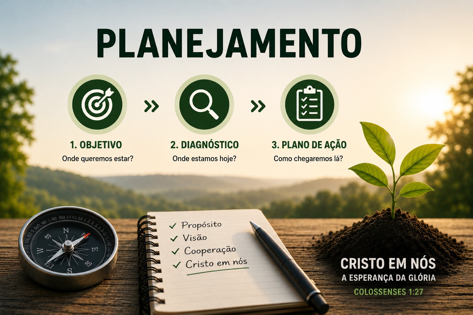 Planejamento com objetivo, diagnóstico e plano de ação