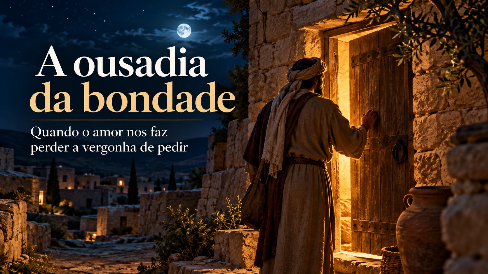 Homem batendo na porta durante a noite