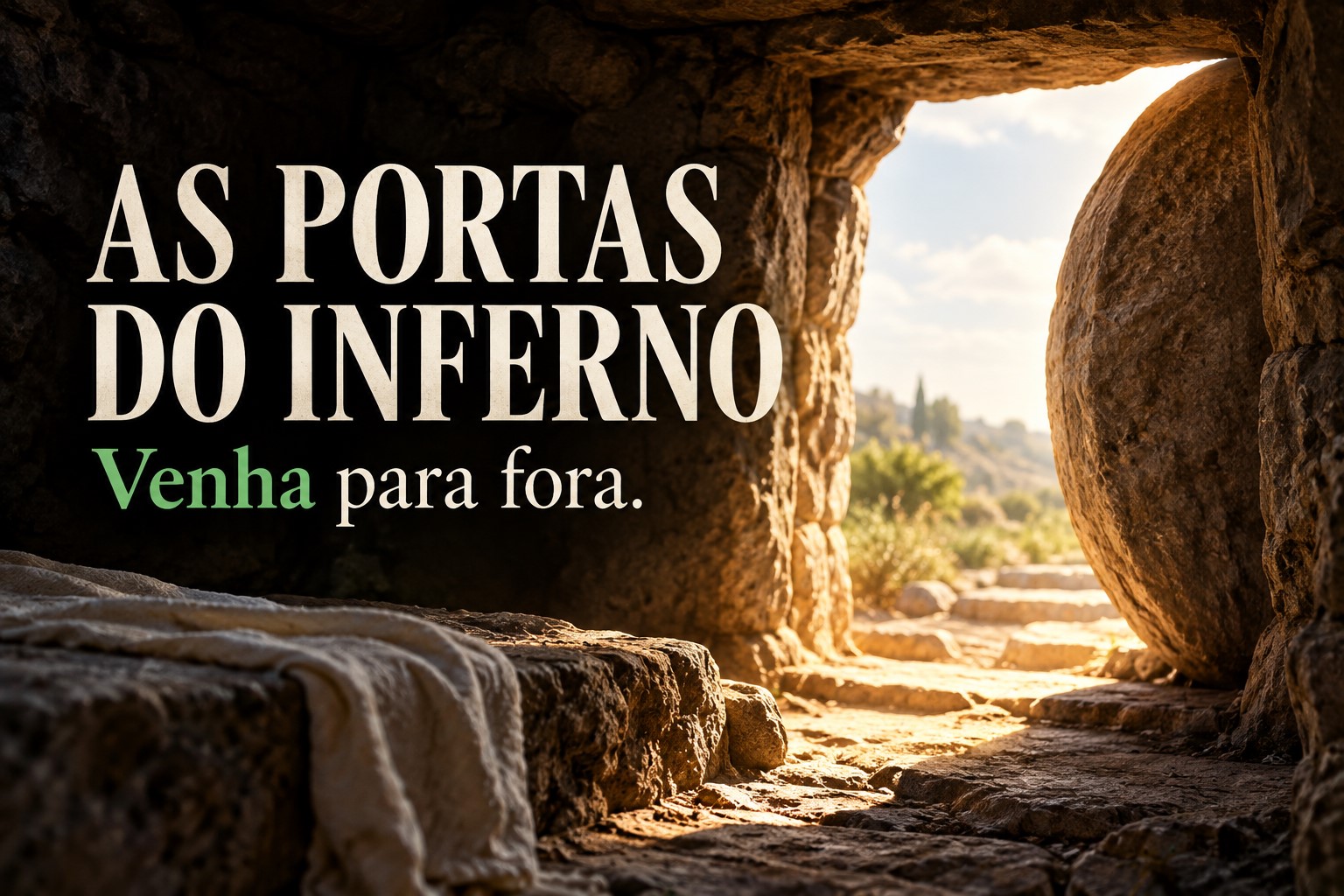 túmulo de pedra aberto e luz do lado de fora